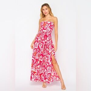 Strapless Pink Tropical Jumpsuit
